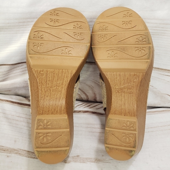 Dansko Jacinda Khaki Tan Snakeskin Leather Slingback Sandals Womens 37 Faux Wood - Picture 12 of 13